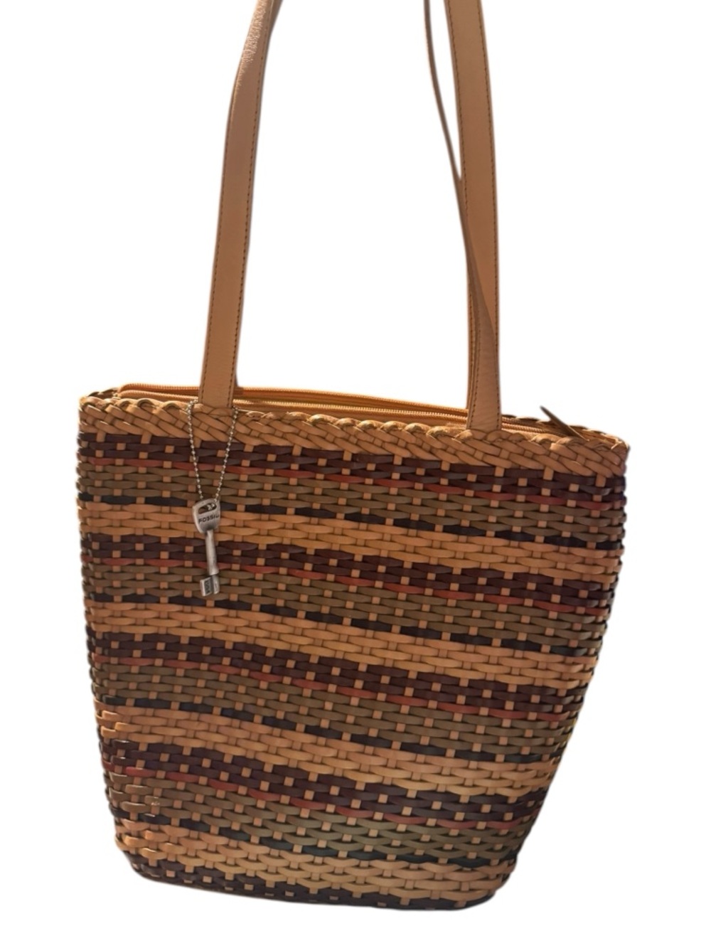 Vintage Fossil Wicker Tote Bag in Tan and Multicolor